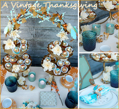 Vintage Thanksgiving in Teal Orange This Vintage Tablescape was created 