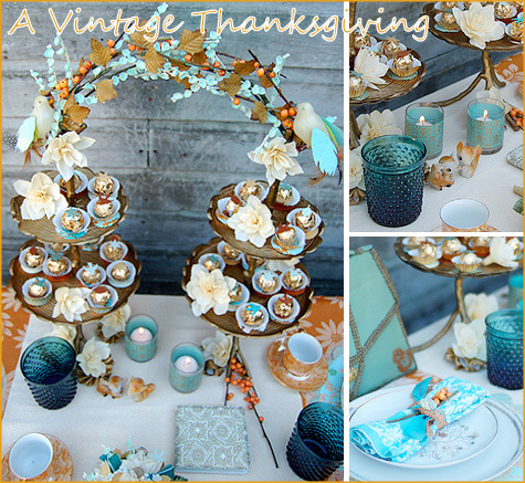 Vintage Thanksgiving in Teal Orange This Vintage Tablescape was created