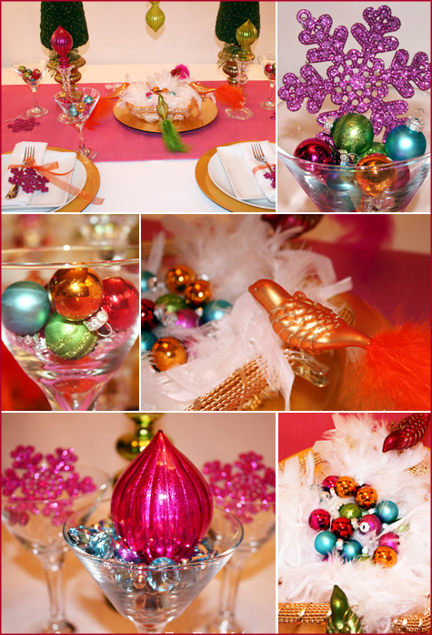 I love the bright colors and sparkly details Martini glasses filled with