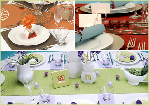  fabric remnants or wrapping paper as accent pieces as a table runner 