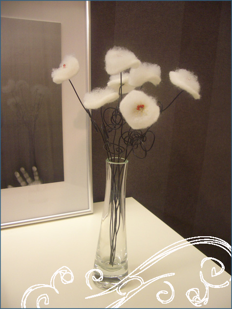 DIY Handmade Winter White Flowers Cotton, Batting Glass Beads 3