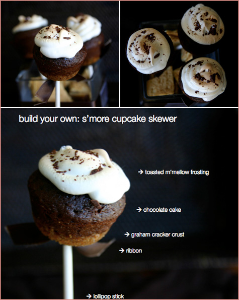 Smores Cupcake Skewers, S'more mini cupcakes, chocolate, graham cracker, marshmallow, lollipop