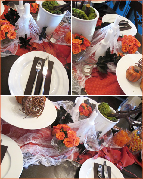 Halloween Tablescape, Dinner Party, Table, Decor, Decoration, Inspiration, Orange, Black, Brown, Modern, Diy, handmade