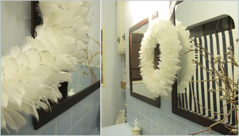Bathroom, Feathers, Feathered Wreath, White, Glitter