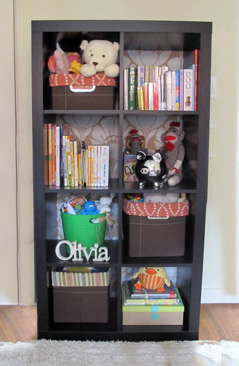 Ikea Expedit Bookcase Makeover, Nursery, Girl's room, Bookcase Basket Liners