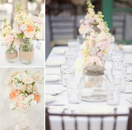 I love the muted coral pinks and whites of this traditional table setting