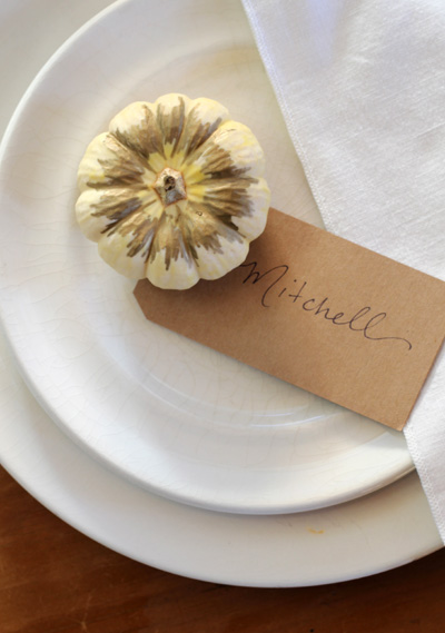 Gold Pen, White Pumpkin Place Card | PepperDesignBlog.com