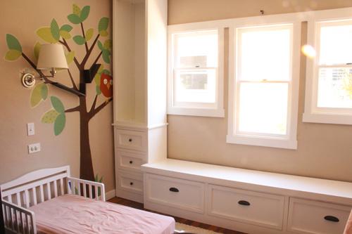 New Nursery Built-In Bookshelves | Painting & Caulking | PepperDesignBlog.com