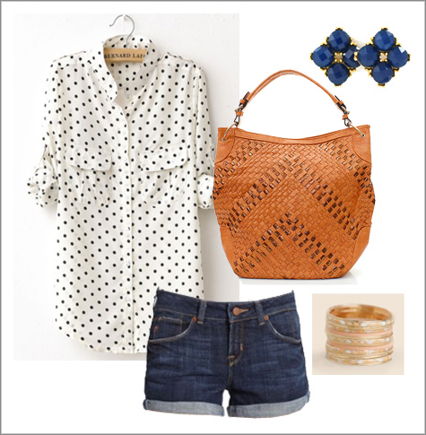 Polka Dot Rolled Sleeve + Jean Shorts | Summer Style Board | PepperDesignBlog.com