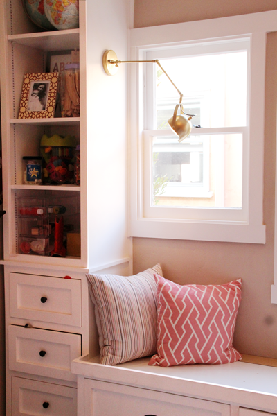 New Nursery Bookshelf Lighting | Swing Arm Wall Sconce | PepperDesignBlog.com