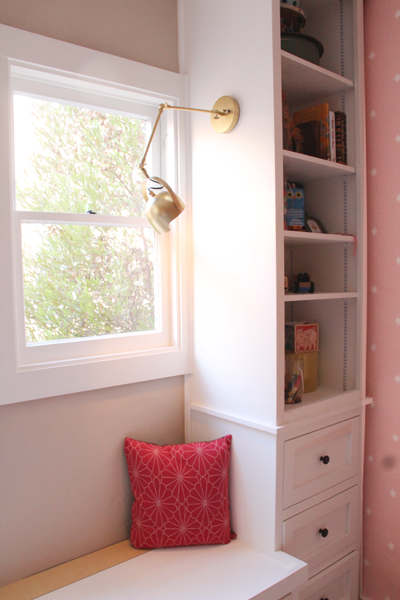 New Nursery Bookshelf Lighting | Swing Arm Wall Sconce | PepperDesignBlog.com