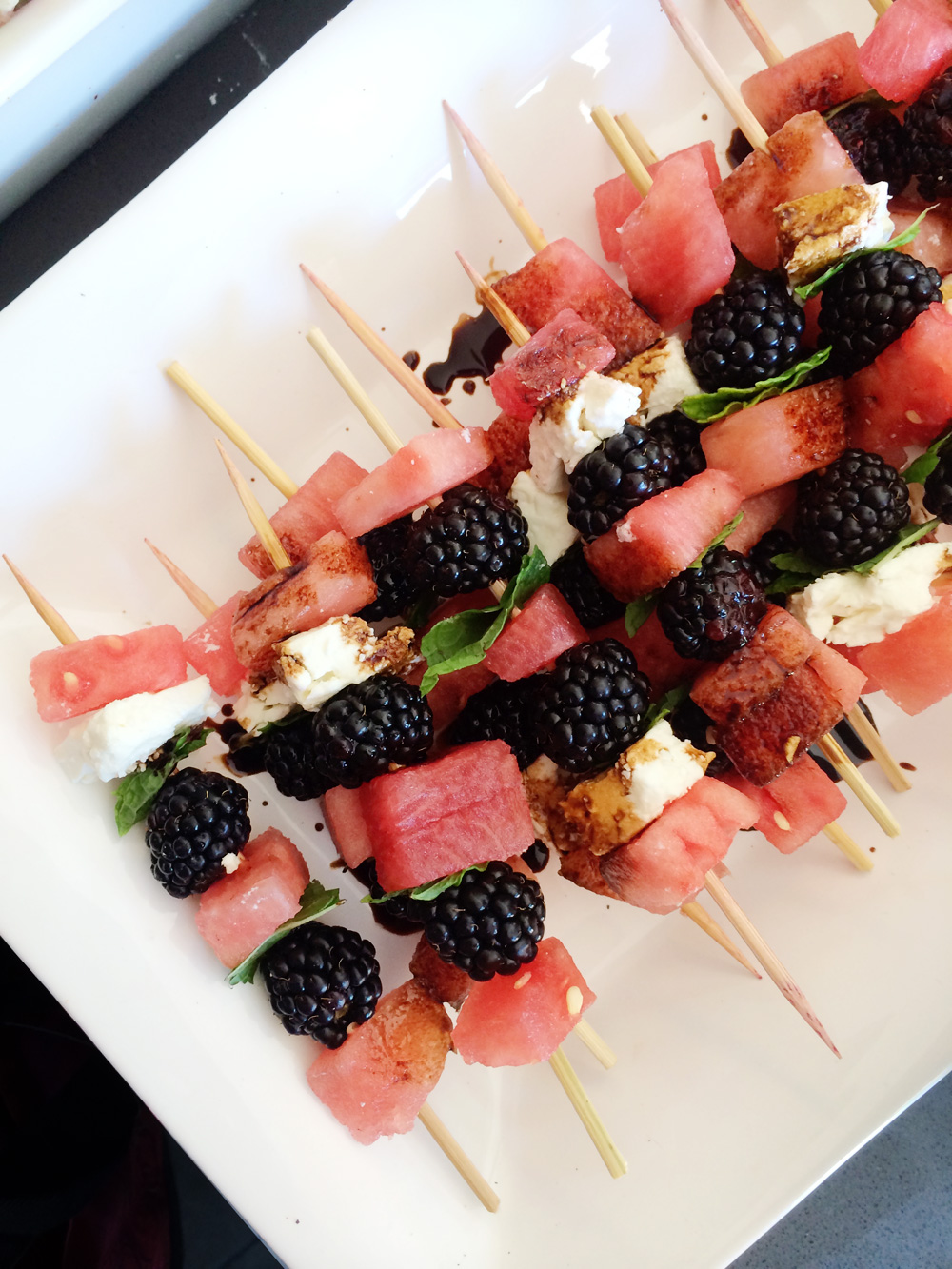 Taylor's First Birthday | Watermelon, Blackberry, Mint, Feta Skewers | PepperDesignBlog.com