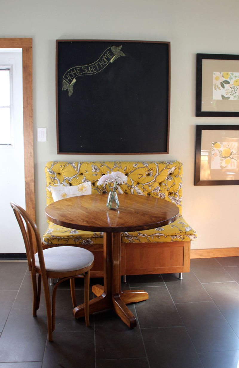 Kitchen Breakfast Table | Tufted Bench, Giant Chalkboard | PepperDesignBlog.com