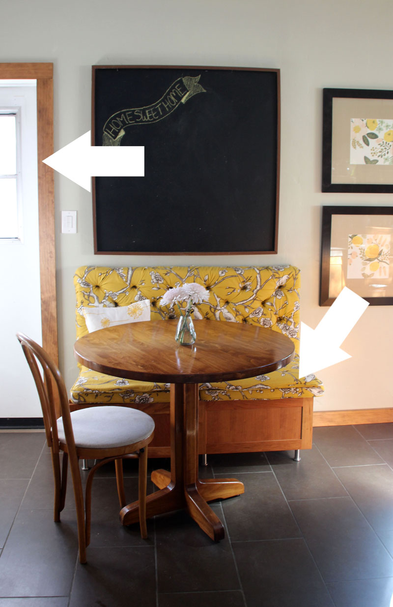 Kitchen Breakfast Table | Tufted Bench, Giant Chalkboard | PepperDesignBlog.com