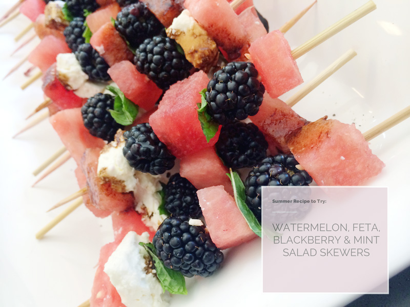 Watermelon, Blackberry, Mint & Feta Salad Skewer (served with a balsamic reduction!) | PepperDesignBlog.com