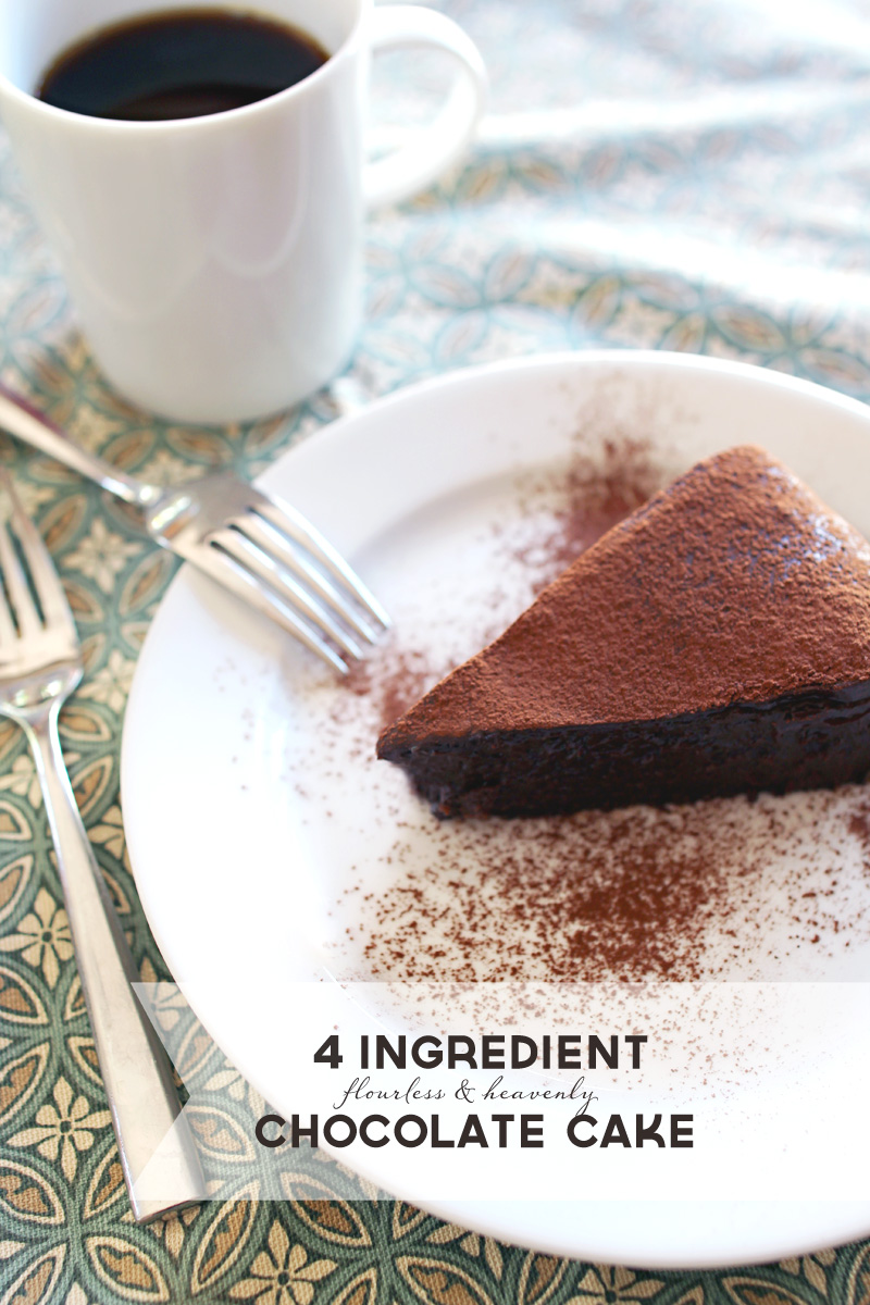 4 Ingredient Flourless & Gooey (& Gluten Free) Chocolate Cake | PepperDesignBlog.com