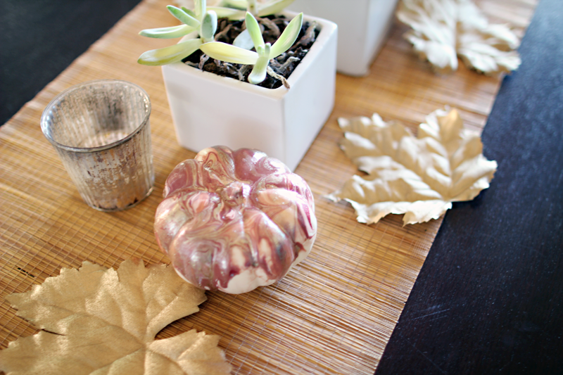 Our Home, Fall 2014 | DIY Gold Painted Leaves & Nail Polish Marbled Pumpkins | PepperDesignBlog.com