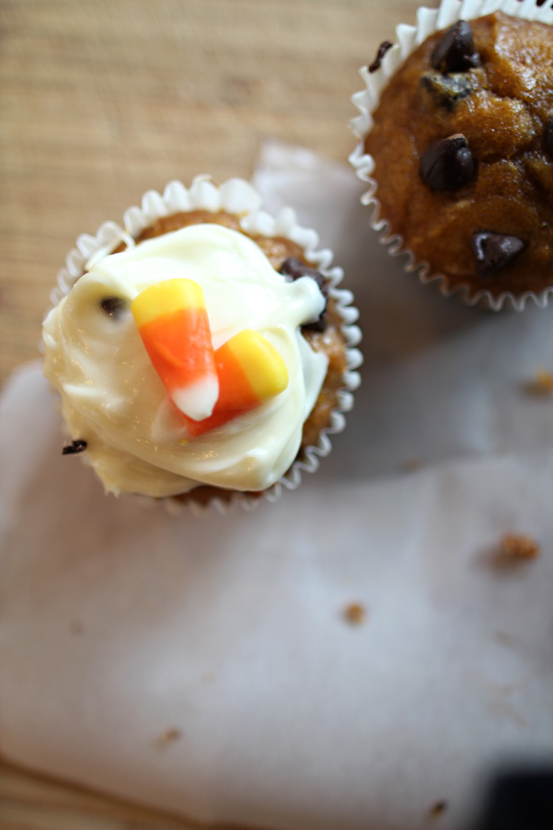 Pumpkin Chocolate Chip Muffins with Cream Cheese Frosting | PepperDesignBlog.com