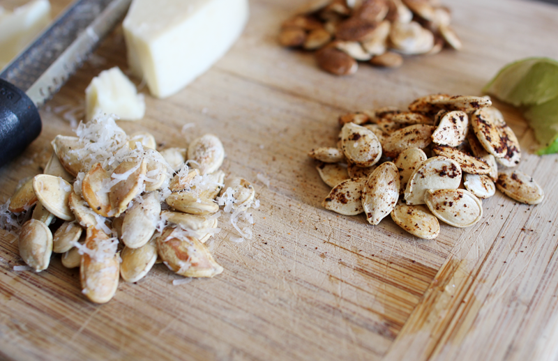 Roasted Pumpkin Seeds - 3 Ways | Cinnamon & Sugar, Chili & Lime, Parmesan & Cracked Pepper | PepperDesignBlog.com