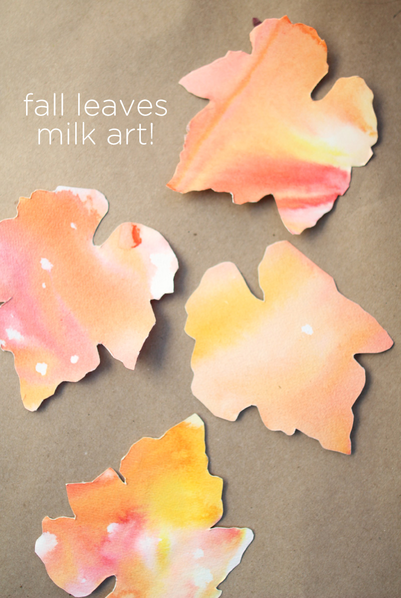 Kid's Thanksgiving Project Idea: Fall Leaves Milk Art & Place Cards | PepperDesignBlog.com