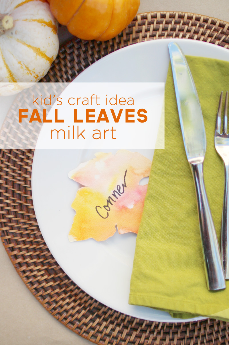 Kid's Thanksgiving Project Idea: Fall Leaves Milk Art & Place Cards | PepperDesignBlog.com