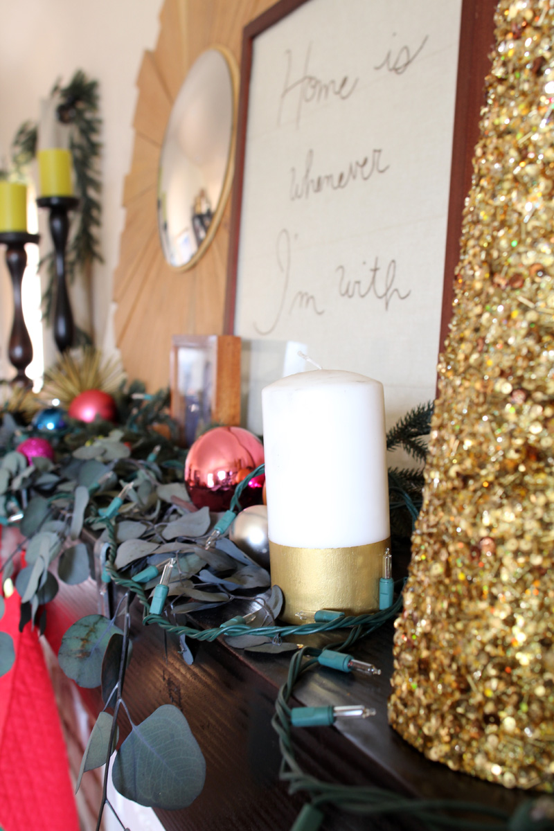 Our Home for the Holidays | Christmas 2014 | Pink, Gold & Eucalyptus Mantel | PepperDesignBlog.com