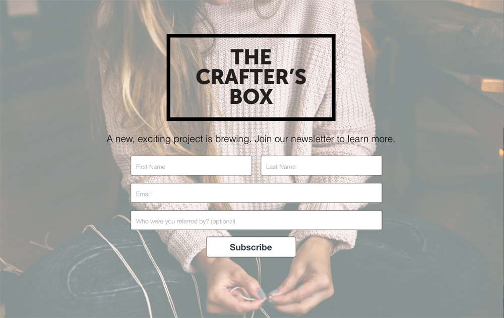 The Crafter's Box Newsletter Sign Up Page